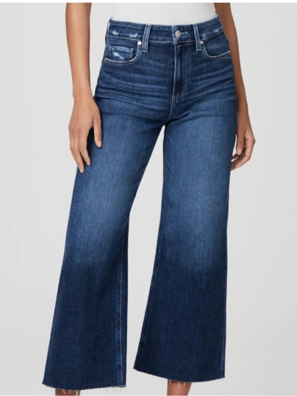 Paige Anessa Ankle 26” Wide-Leg Raw Hem Jeans Size 27 Emotion Distressed